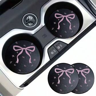 2PCS Floral Bow Car Coaster, Car Water Cup Slot Storage Mat, Car Interior Decoration Product, Anti-Skid, Car Universal