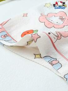 2 件套女士 Sanrio Hello Kitty 印花 Polo 领短袖纽扣口袋上衣和蝴蝶结短裤睡衣套装，适合家居服，春夏季 - 杏色 - 查看 7