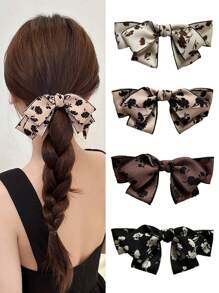 2 件装布艺蝴蝶结发夹，弹簧夹款式，波西米亚风设计，枕骨发饰，适合全年日常休闲佩戴 - 彩色 - 查看 2
