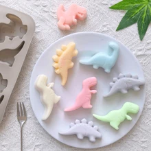1 pieza Molde de silicona con 8 cavidades en forma de dinosaurio para hacer chocolate, caramelos, budín, galletas y cubitos de hielo DIY - Gris - Ver 5