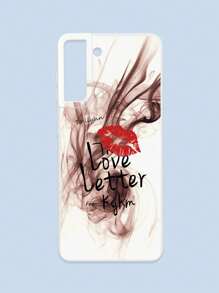 Lipmark & Smoke Pattern White Cellphone Case, "Love Letter" Romantic & Personalized Slogan Phone Case, Compatible With Iphone & Galaxy, IPhone 11/13/14/15/15 ProMax/16/16 Pro/16 Plus/16 ProMax, Galaxy Phones - Multicolor - View 47