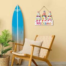 1 pieza Decoración de puerta de estilo granja de verano, letrero de bienvenida colgante de madera con gnomo de verano, decoración de puerta con temática de verano para la puerta principal, porche del hogar, decoración de pared, ventana exterior, decoración de fiesta de verano