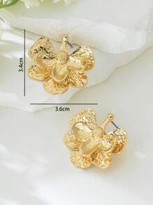 1 Pair Women's Innovative Double-Layer Asymmetrical Flower Design Gold Stud Earrings