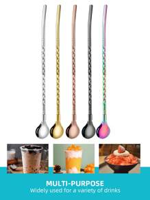 Set de 5 piezas de pajitas y cucharas multiusos de acero inoxidable en colores surtidos, set de pajitas y cucharas con diseño espiral minimalista, pajitas y revolvedor de metal reutilizables, perfectos para malteadas, té con leche, café y otras bebidas, ideal para la cocina, bar, buffet, artículos escolares