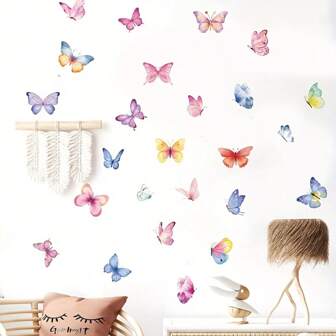 Pegatinas de pared de mariposas de colores, papel tapiz decorativo autoadhesivo para hotel, casa de huéspedes, baño, oficina, sala de estar, dormitorio y talla grande, vinilos murales personalizables y removibles