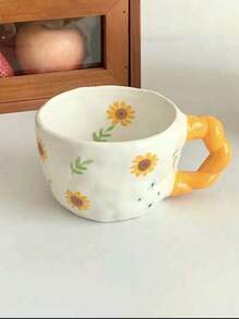 1 件手绘釉面陶瓷杯，可爱的粉色花卉图案，法式优雅向日葵杯 - 可用作茶杯、咖啡杯、高品质办公水杯，也可用作牛奶杯或燕麦碗，是女孩返校的理想礼物 - 彩色 - 查看 3