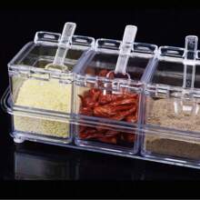 Seasoning Canisters And Boxes, Vertical Kitchen Dispensers, Salt And Sugar Jars, Spice Containers, Transparent Condiment Boxes. - Clear - View 4