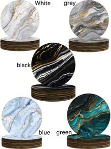 1 Set Of 6 Marble Pattern Wooden Coasters, Heat Resistant, Non-Slip, Insulating, Suitable For Coffee Cups And Beverages, Great For Home, Office And Dining Use, Marble Style Ceramic Wooden Coasters For Various Cups