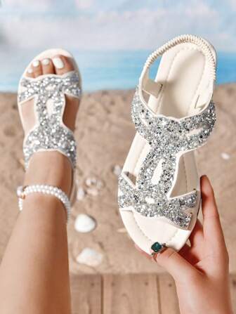 Latest Fashion Rhinestone Decor Roman Style Women's Flat Sandals