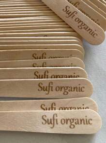 100 piezas de cucharas de madera/bambú personalizadas con texto/logotipo para helado/postre, empaquetadas individualmente, artículos esenciales para bodas - Marrón - Ver 6