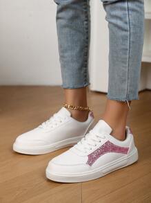 New Casual Leather Low-Top Lace-Up Flat Skate Shoes, Fashionable & Comfortable For Teenage Girls, Non-Slip Shock-Absorbing Sporty Sneakers For Middle/High School Students, Suitable For Outdoor Activities & Daily Wear