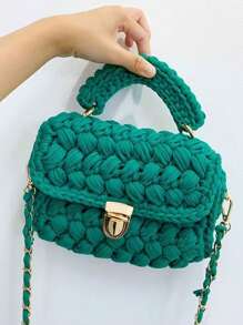 1 件手工钩编花卉条纹女士手提包，时尚休闲手提包，配有可拆卸链带，多功能大容量，适合日常使用和派对，送给朋友的礼物 - 彩色 - 查看 9