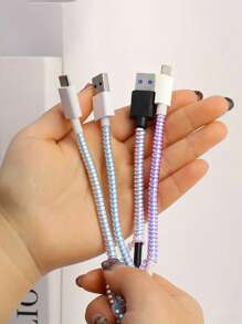 4.6ft Braided Charger Protector - Anti-Snap Spring Sleeve For USB Cables Headphones ,Cord Organizer, Durable Phone Charger Saver For Travel, Car, Desk, College Dorm Essentials - Multicolor - View 3