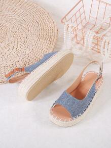 1 Pair Girls Jute Rope Thick Bottom Casual Hook And Loop Sandals, Suitable For Summer