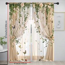 قطعتان من الستائر الحالمة ذات اللون الدافئ، مطبوعة بالورود والأوراق الخضراء والفراشات. تصميم الكروم المتعرج حيوي وطبيعي. جيب للحماية من الخصوصية. الأنماط الريفية مناسبة لديكور المنزل في غرف النوم وغرف المعيشة والمكاتب، مما يضيف جوًا دافئًا وطبيعيًا إلى منزلك.