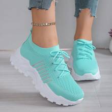 New Spring/Summer Knit Sport Shoes, Lightweight Comfortable Breathable Casual Running Shoes - Blue - View 1