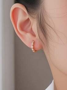 Artepollo 1pc 925 Sterling Silver Hypoallergenic Heart Hoop Earrings, Inlaid With Pink Zirconia, Delicate And Petite, Gift For Girls, Friends, Back To School