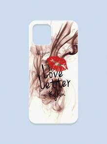 Lipmark & Smoke Pattern White Cellphone Case, "Love Letter" Romantic & Personalized Slogan Phone Case, Compatible With Iphone & Galaxy, IPhone 11/13/14/15/15 ProMax/16/16 Pro/16 Plus/16 ProMax, Galaxy Phones - Multicolor - View 57