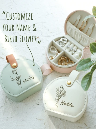 1pc Custom Jewelry Bag, Personalized Travel Jewelry Box, Custom Name And Birth Flower Jewelry Box Small Square Earrings Organizer With Handle Bridesmaid Wedding Gift Box For Sisters And Friends, Birthday, Wedding, Mother's Day, Valentine's Day, Party, Custom Small Gifts,Multi-Functional, ,Ornamental,Reusable,Exquisite,Stylish,High-Quality,Colorful,Modern,Custom,Personalized,Unique,Ideal Gifts For Him,Ideal Gifts For Her Back To School