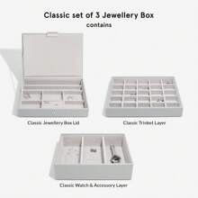 Pebble Grey Classic Medium Jewellery Box - Set Of 3 - Pebble Grey - View 4