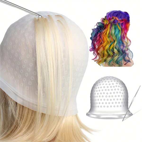 Conjunto de 2 chapéus de silicone para tintura de cabelo com gancho, touca para tingimento de cabelo faça você mesmo, touca profissional reutilizável para coloração de cabelo, touca de silicone para coloração de cabelo e mechas para mechas e tingimento