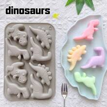 1 pieza Molde de silicona con 8 cavidades en forma de dinosaurio para hacer chocolate, caramelos, budín, galletas y cubitos de hielo DIY - Gris - Ver 3