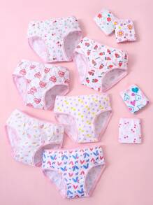 10pcs/Pack Young Girl Panties With Cute Ditsy Floral, Heart Design, Comfortable Briefs & Shorts For Toddlers & Children