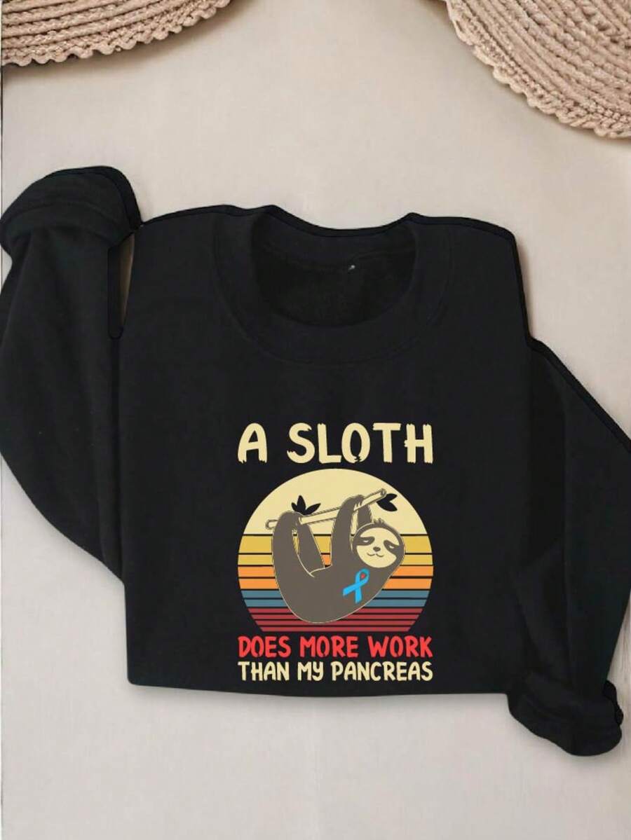 A Sloth Does More Work Than My Pancreas Sweatshirt, Diabetes Awareness Sweatshirt, Sloth Diabetes Gift, Diabetes Month Sweatshirt, Looks Like Me Sweatshirt. TD356 - 黑色 - 查看 1