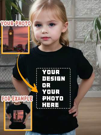 Customized Print T-Shirt For Girls - Personalized With Your Preferred Photo Or Design, Creative Graphic Tee, Tween Girl Sports Casual Top, Short Sleeve Children's Clothing, Fast Delivery