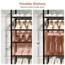 BGTREND 8-Tier Metal Shoe Rack Organizer With Wooden Top, 24-32 Pairs Shoe Storage Shelf For Entryway Hallway (52.56" Tall, Brown) - 8 - 查看 2
