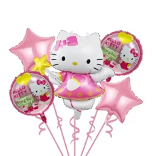 Sanrio 5pcs Sanrio Hello Kitty Party Supplies, 18 Inches Round Aluminium Balloons For Hello Kitty Birthday Party Decorations,Hello Kitty Theme Party Decorations,Hello Kitty Balloons,Hello Kitty Aluminium Balloons
