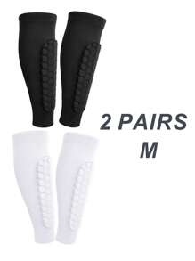 2 Pairs Soccer Shin Guards/Shin Pads For Adults & Teens - Honeycomb Padding Compression Sleeves For Baseball, Boxing, Kickboxing & Mountain Biking - Lightweight Breathable Sports Protection Gear