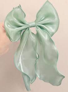 1pc Black Mesh Super Bow Wave Ribbon Spring Hair Clip, Elegant Soft Decoration Suitable For Daily Wear - Black - View 10