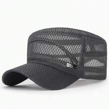 1 pieza Gorra plana con etiqueta de hierro, unisex, casual, transpirable, protección solar para exteriores. Gorra plana con malla transpirable, ajustable, apta para hombres y mujeres, casual para exteriores, sombrero protector solar con orificios de ventilación, hecho de poliéster. Opciones de color: negro/gris/verde oliva/beige/azul marino. Nuevo lanzamiento. Gorra plana de malla completa con etiqueta de hierro, protección solar transpirable casual para hombres y mujeres para el verano al aire libre.