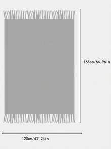 1pc Solid Color Bedspread, American Style Tasseled Acrylic Rectangular Blanket, Knitted Throw Blanket For Office Nap, Sofa Cover - Beige - View 6