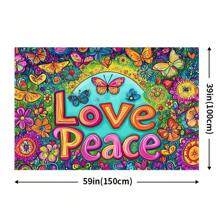 1 peça de fundo de mandala boho vibrante "AMOR E PAZ" - borboletas e flores coloridas em poliéster para pendurar na parede, perfeito para meditação, decoração de casa e jardim, sem necessidade de energia, boêmio, pano de fundo para meditação, decoração para áreas externas
