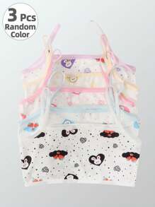3 peças de cor aleatória Tween Girl Cute Cartoon Bunny Print Camisole Vests, coletes camisola íntimos leves para adolescentes, primavera/verão