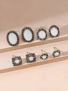 8pcs/Set Seashell And Starfish Elements Vacation Style Earring Set, Gift - Antique Silver - View 2