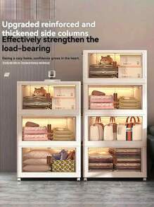 3layer  Home Decorations Display Rack Big Capacity Storage Cabinet Plastic Foldable Shoe Shelf Collapsible Clear Shoe Boxes Stackable With Door Easy Assembly Living Room Stuff - White - View 3