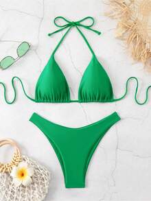 2026 Spring/Summer New Beach Vacation Bikini Sweet, Sexy, Slim, Versatile Swimming Two Piece Swimsuit Set - màu xanh lá - Xem 1