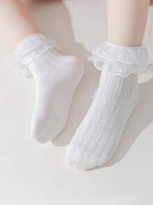 1 Pair Girls Lace Hollow Out Breathable Ruffle Socks, Suitable For Infant Girls And Baby Dress Up