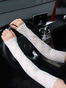 1 双女士时尚简约长款蕾丝袖套，透气轻薄袖套，新娘袖套，派对袖套，服装配饰