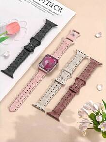 Lace Flower Floral Engraved Band Compatible With Apple Watch Band 49mm 46mm 45mm 44mm 42mm 41mm 40mm 38mm, Waterproof Sport Silicone Wristbands Replacement Strap For Apple Watch Series 10 9 8 7 6 5 4 3 2 1 SE For Women