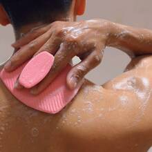 1pc Random Color Silicone Shower Scrubber, Portable For Travel, Unisex, Suitable For Home, School, Hotel Use. Back To School Essential, Travel Essential. Can Be Given As A Small Gift To Friends, Perfect Gift, Gentle Body Cleansing Tool, Deep Cleaning, Reusable, With Handle For Easy Scrubbing, Shower Brush, Exfoliating Scrub, Shower Accessories, Bathroom Decor, Bathroom Accessories