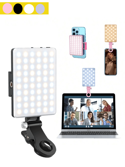 1pc Selfie Light For Phone, Laptop, Tablets Camera Photography Video, With Front & Back Clip, Adjusted 3 LightModes For Phone, Android, Laptop, For Makeup, Selfe, Vlog LED Light Portable LED Video Light Dimmable, Camera & Camcorder Vlogging For Photo Selfie Video Recording Zoom Meeting,Interviews, Live Streaming,Vlog,Family Gatherings, Christmas Party Shooting,For Handheld Selfie, Outdoor Activities