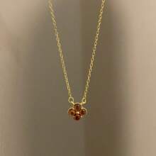 1 Piece Of Fashionable Light Luxury S925 Sterling Silver Plated With 18K Gold Four-Leaf Clover Natural Garnet Necklace For Women, Simple And Versatile Clavicle Chain For Valentine's Day Gift, Mother's Day Gift - Four Leaf Clover Necklace - View 6