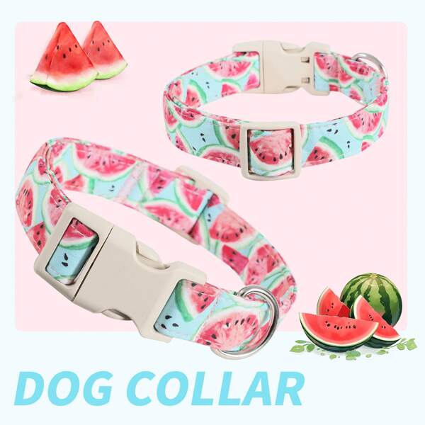 Adjustable Watermelon Theme Dog Collar - Small Dog Feeder, Soft Polyester, Safety Buckle, Suitable For Small And Medium Dogs, Suitable For Indoor And Outdoor Use, Dog Items