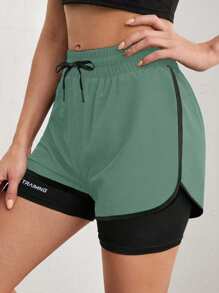 1pc Women's Summer Outdoor Sports Breathable Layered Shorts, 2 In 1 Sports Shorts, Suitable For Running & Fitness