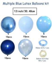 蓝色金属气球，50个镀铬蓝色气球，马卡龙蓝色气球，珍珠蓝色气球，海军蓝乳胶气球，适用于生日、婚礼、淋浴和派对装饰，圣诞节 - 藍色系列 - 查看 3