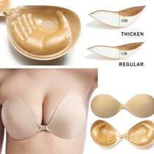 Strapless Adhesive Bra Hidden Sexy Women's Silicone Breast Stickers Push-Up Wedding Dress Dress Styling - Màu be - Xem 2
